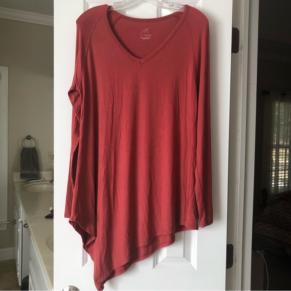 NWT Joan Vass Size L Rust Asymmetrical Tunic Top - Picture 1 of 9